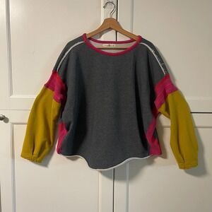 Natural Life Colorblock Oversized Sweatshirt Grey Pink Yellow Boho S/M